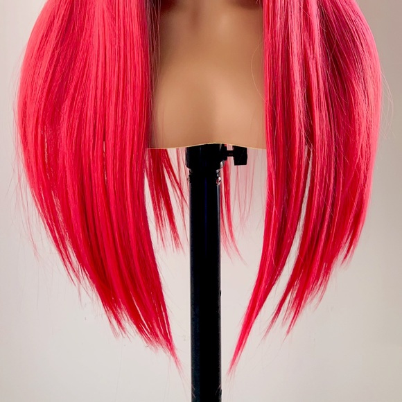Effortless “Put On & Go” Long Ombre Pink Fuchsia Synthetic Wig w Bangs. 😊 - Picture 2 of 9